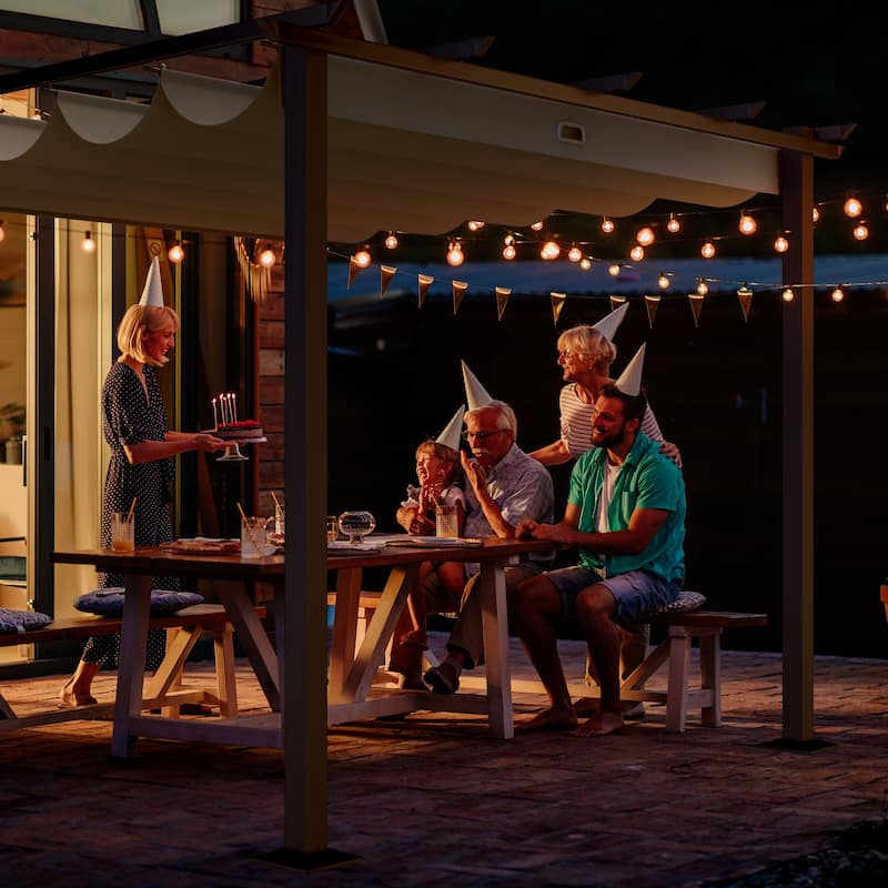 10 ft. x 10 ft. Wood Grain Aluminum Outdoor Pergola with Retractable Shade Canopy