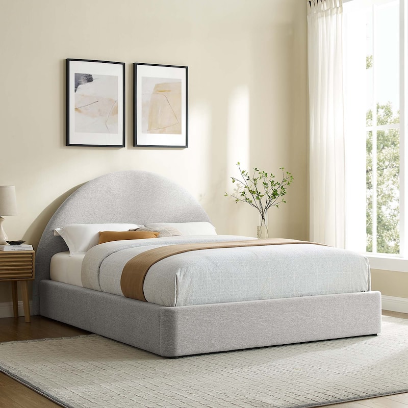 Resort Upholstered Fabric Arched Round Full Platform Bed - Full - Heathered Weave Light Gray