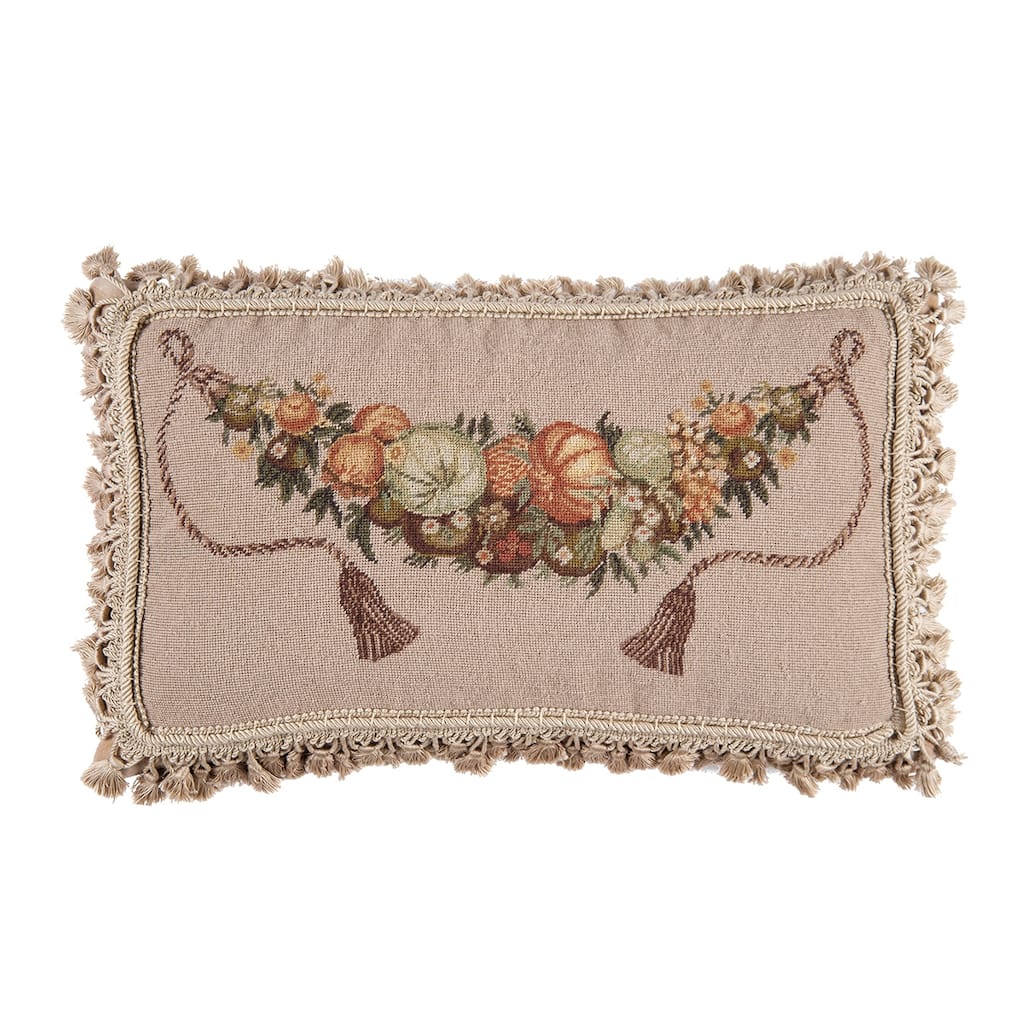 Pumpkins & Fruit Petit Point Fall Pillow