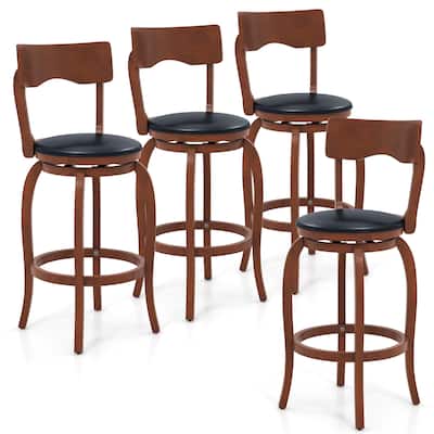 Gymax 29'' Swivel Bar Stools Set of 4 w/ Rubber Wood Frame Upholstered