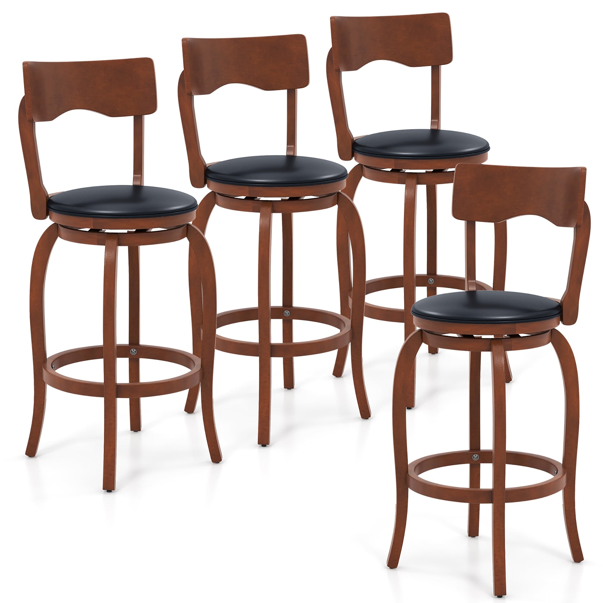 Gymax 29'' Swivel Bar Stools Set of 4 w/ Rubber Wood Frame Upholstered