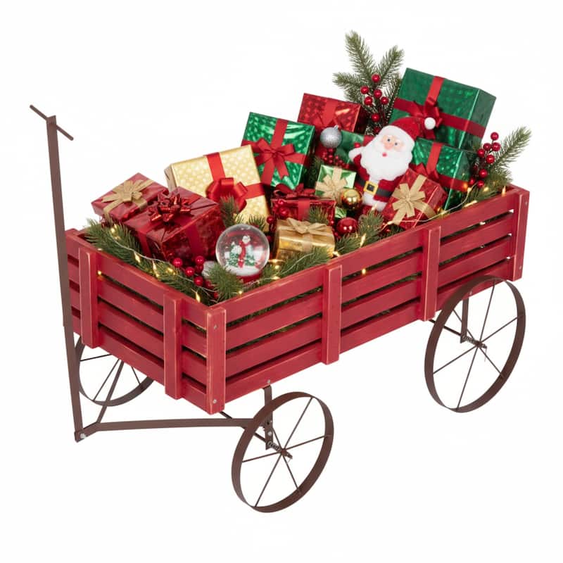 Goldcoast Rustic Wagon Garden Planter with Metal Wheels