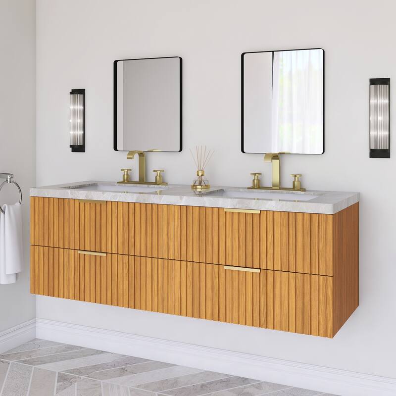60" Wall-Mounted Bathroom Vanity with Ceramic Sink - 59.84'' x 19.69'' x 20.47''