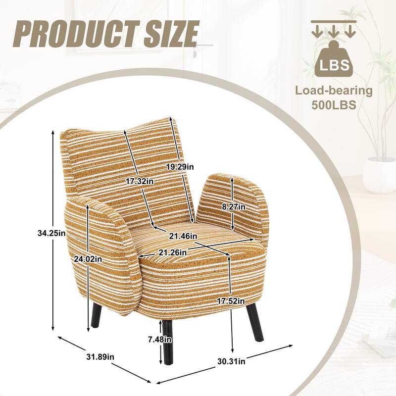 HOMEFUN Boucle Upholstered Stripes Comfortable Wood Frame Single Armchair with Side Pocket