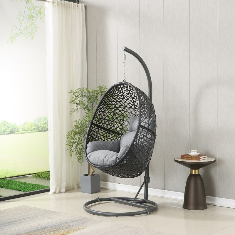 Patio PE Rattan Swing Chair With Stand 330lb limit Bed Bath