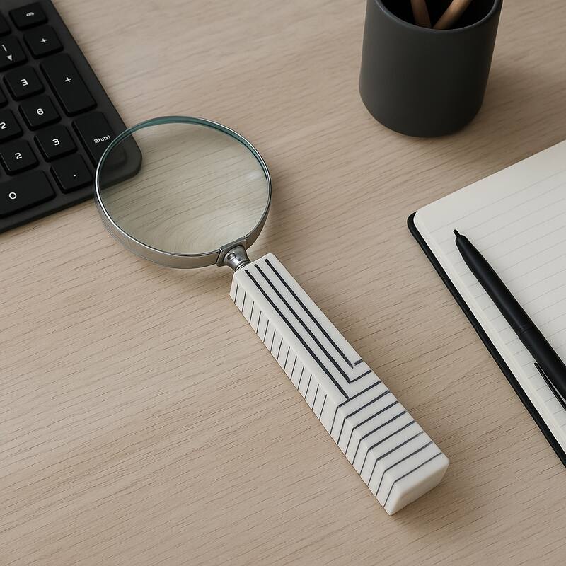 Resin Decorative Object Geometric Magnifying Glass - 10" Black - 4" x 1" x 10"