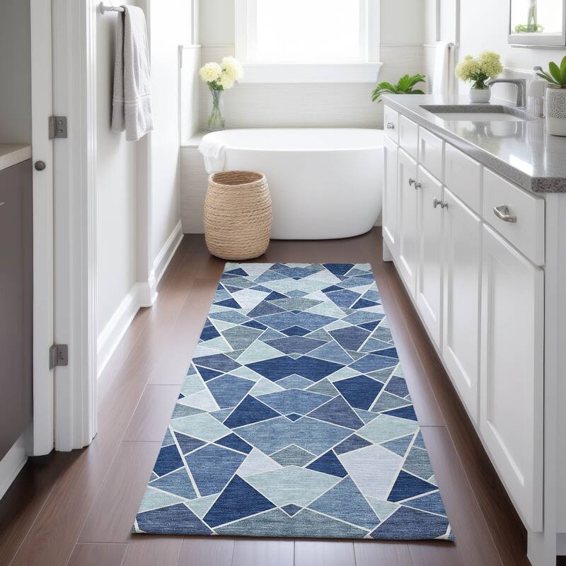 Machine Washable Indoor/ Outdoor Modern Mosaic Chantille Rug