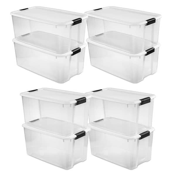  Sterilite 18 Gal Storage Tote, Stackable Bin with Lid, Plastic  Container to Organize Clothes in Closet, Basement, Blue Base and Lid,  8-Pack : Home & Kitchen