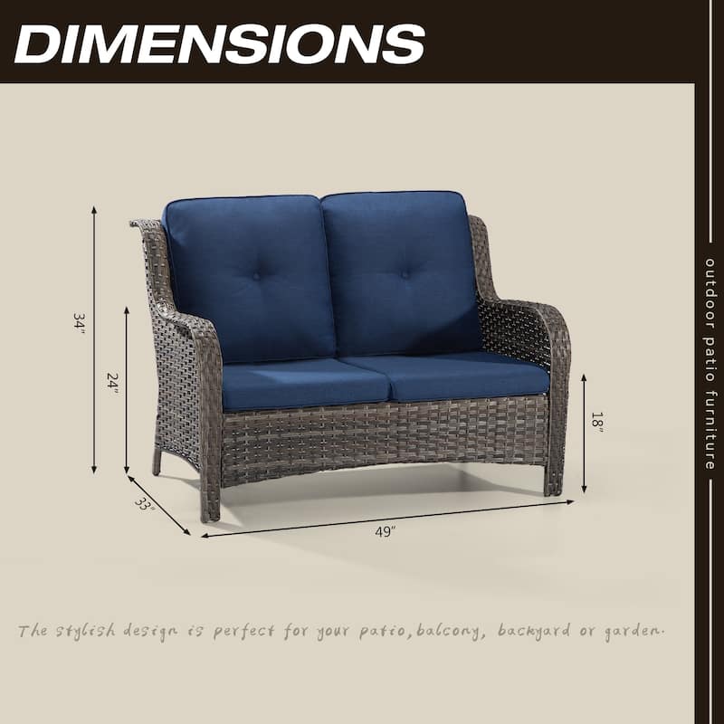 Cozywor Brown Wicker Outdoor Patio Loveseat with Cushions