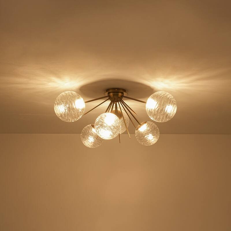 Sculptural Textured Glass Globe Dimmable LED Sputnik Ceiling Light