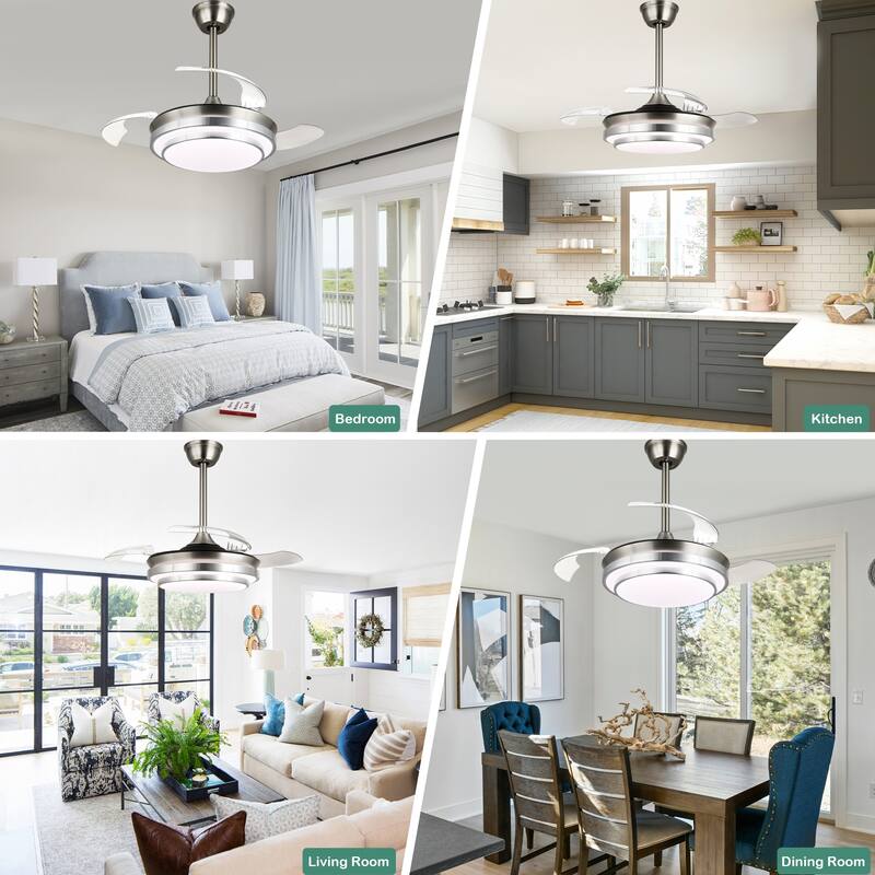 Cusp Barn 36 Inch Retractable Ceiling Fan with Lights, Modern 6 Speeds Silent DC Motor Fandelier Ceiling Fan for Bedroom