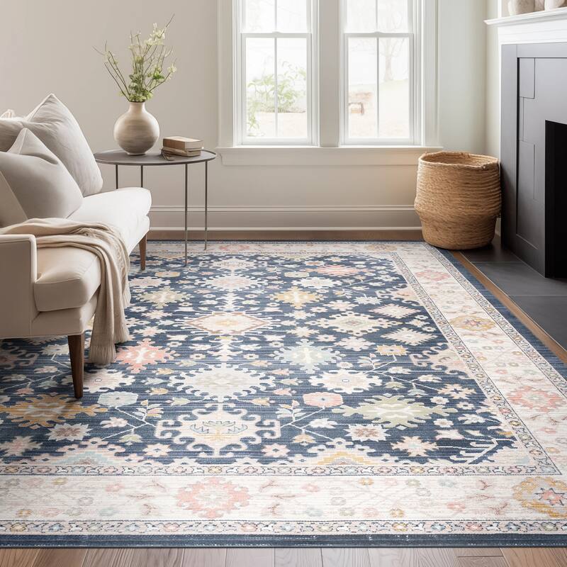 Crosswood Ellen Traditional Floral Indoor Polyester Area Rug - 7'10'' x 9'4'' - Navy/Aqua