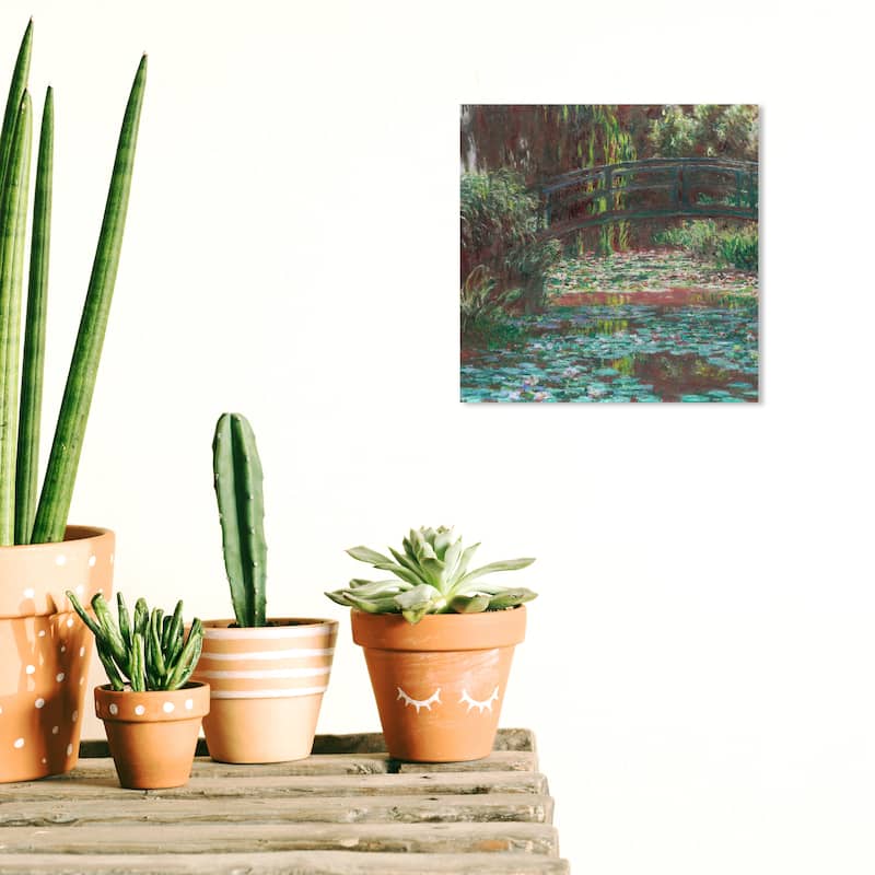 Wynwood Studio Prints Floral and Botanical Monet - Water Lily Pond Green and Turquoise Traditional Wall Art Canvas Print - 12 x 12