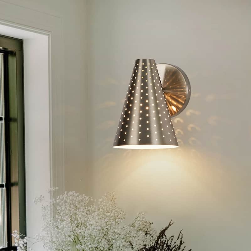 Contemporary Gleaming Single Iron Cone Vanity Bathroom Wall Lamp - Nickel