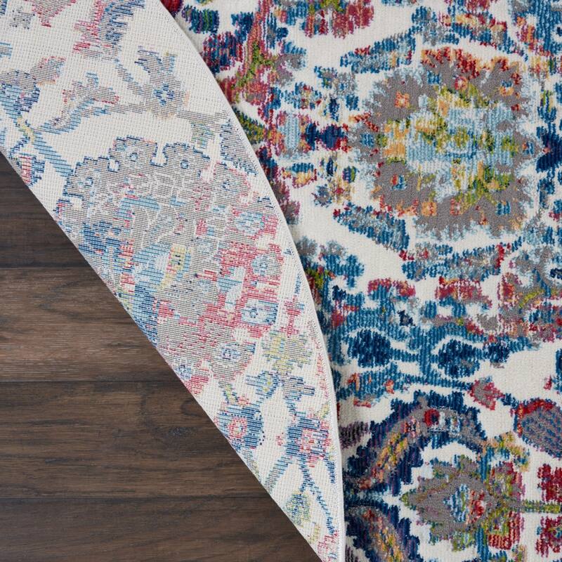 Jiqo Power Loomed Distressed Geometric Floral Traditional Non Skid Area Rug By HomeRoots - 72' X '72' X '0.5