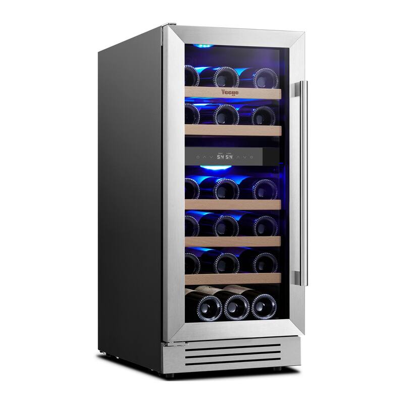 Yeego 14.8 in.28-Bottle Dual Zone Wine Cooler Refrigerator Fridge with Built-In/Freestanding Design
