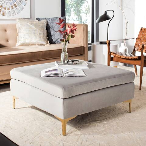 SAFAVIEH Giovanna Grey/ Brass Square Ottoman