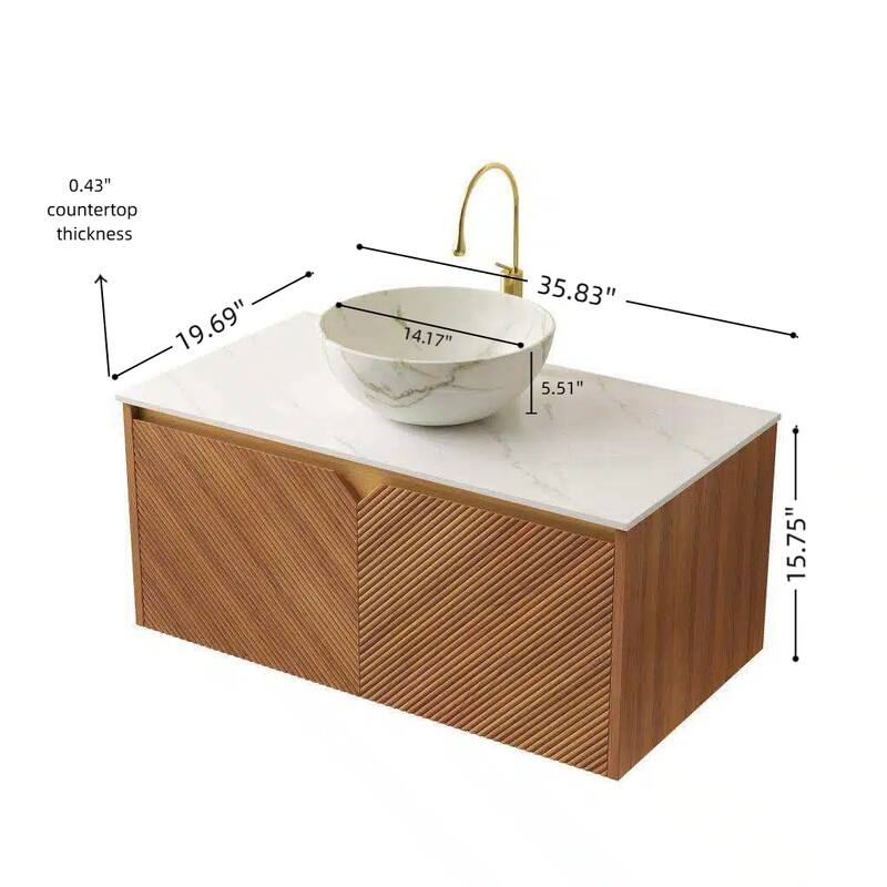 Floating Bathroom Vanity with Sintered Stone Top and Ceramic Vessel Basin