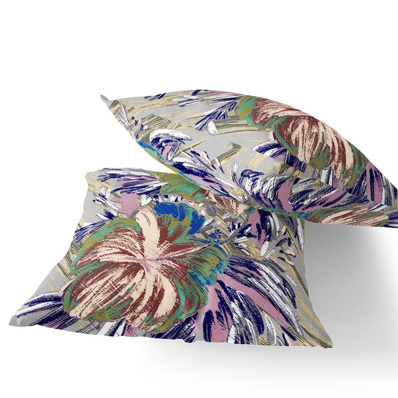 HomeRoots Set of Two 16" X 16" Green and White Blown Seam Floral Indoor Outdoor Throw Pillow - 16.00' X '16.00' X '5.00