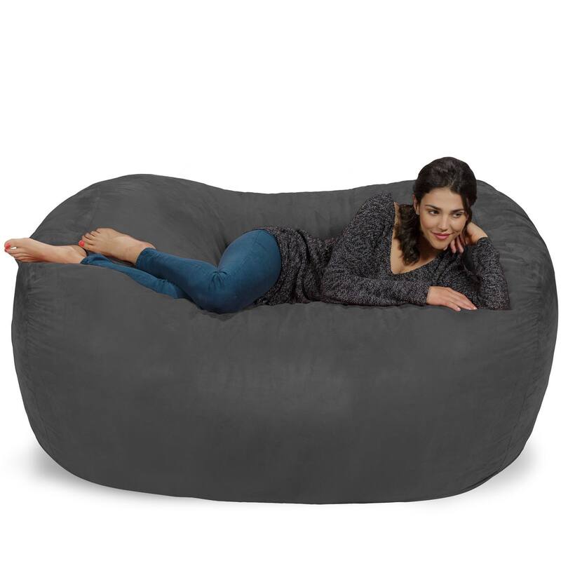 Large Memory Foam Microsuede Bean Bag Chair Loveseat - Charcoal Micro Suede