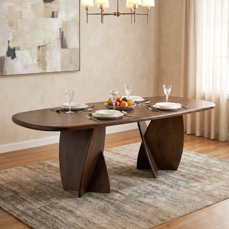 Furniture of America Abigail XI Mid-Century Modern Rich Walnut 83-inch Oval Dining Table - Rich Walnut