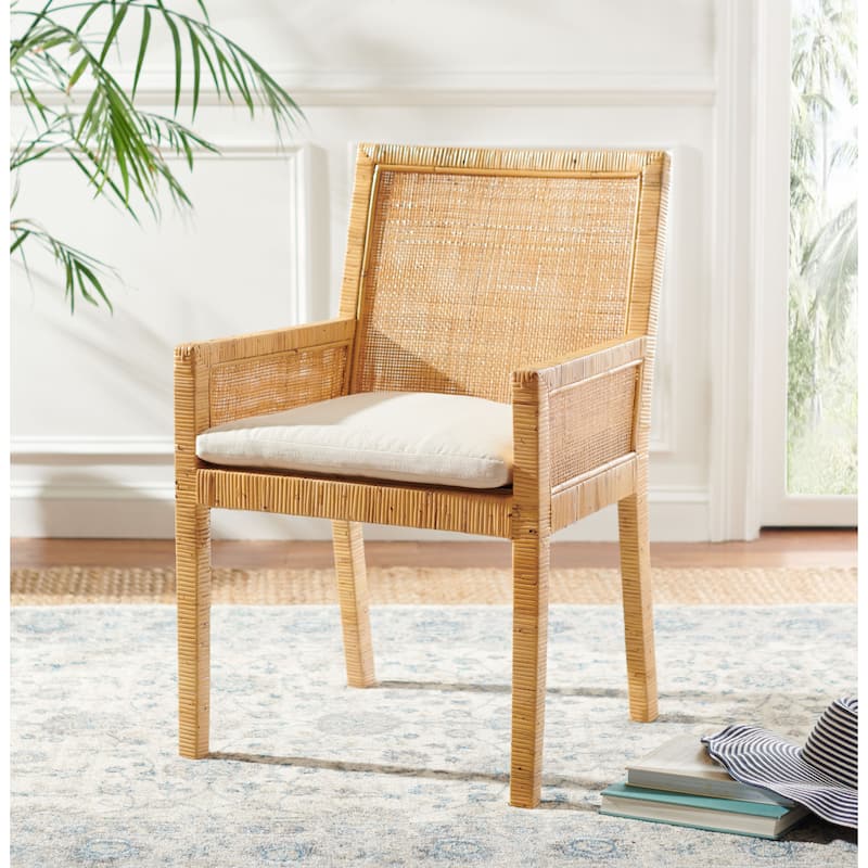 SAFAVIEH Almira Coastal Accent Chair with Cushion - 22.8" W x 22.4" L x 34.6" H - 23Wx22Dx35H - Natural/White