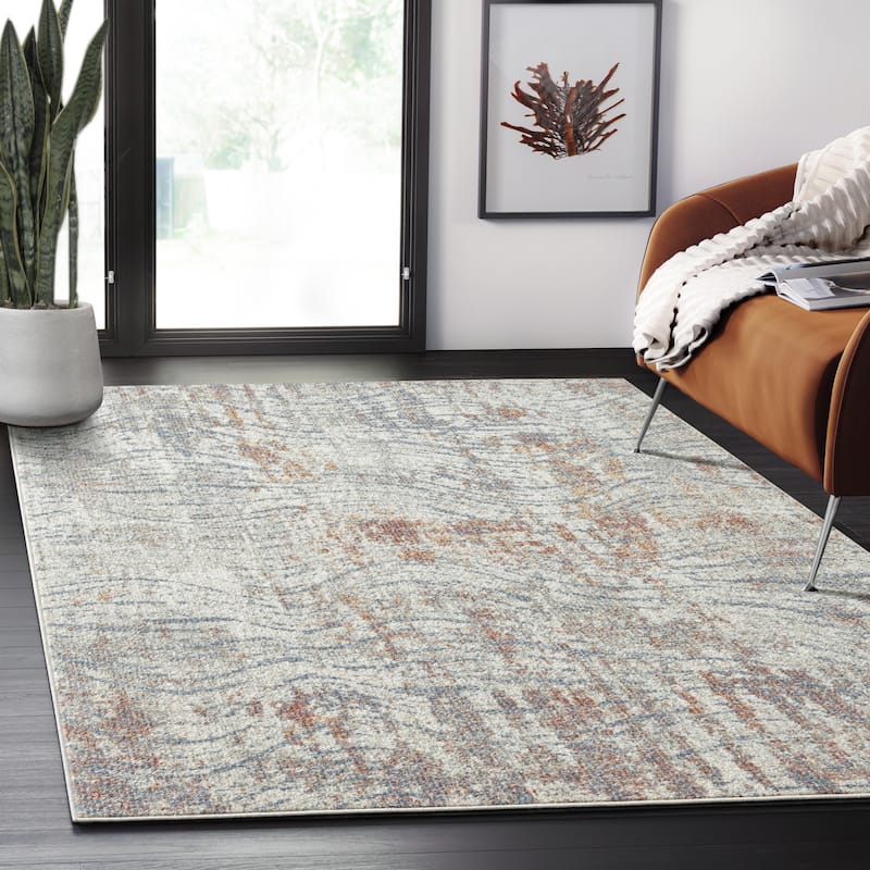 Abani Milas MIL180A Vintage Beige Swirl Area Rug - 6' x 9' - Beige