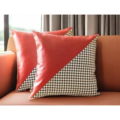 HomeRoots Set Of Two 18" X 18" Black And Red Polyester Houndstooth Zippered Pillow