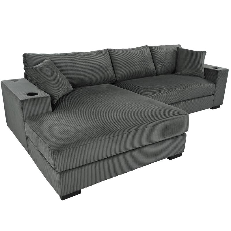 Deep Seat Sleeper Sofa Sectional Sofa Bed Built-in Cup Holders, Charging Ports