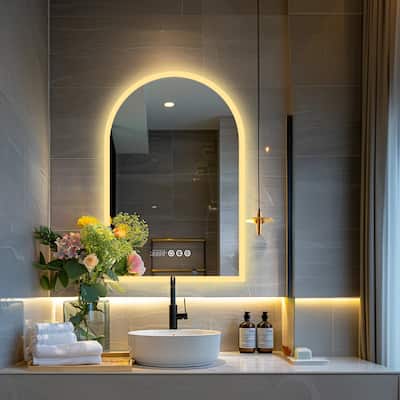 Smart LED Arched Bathroom Vanity Makeup Mirror with with Time Temperature