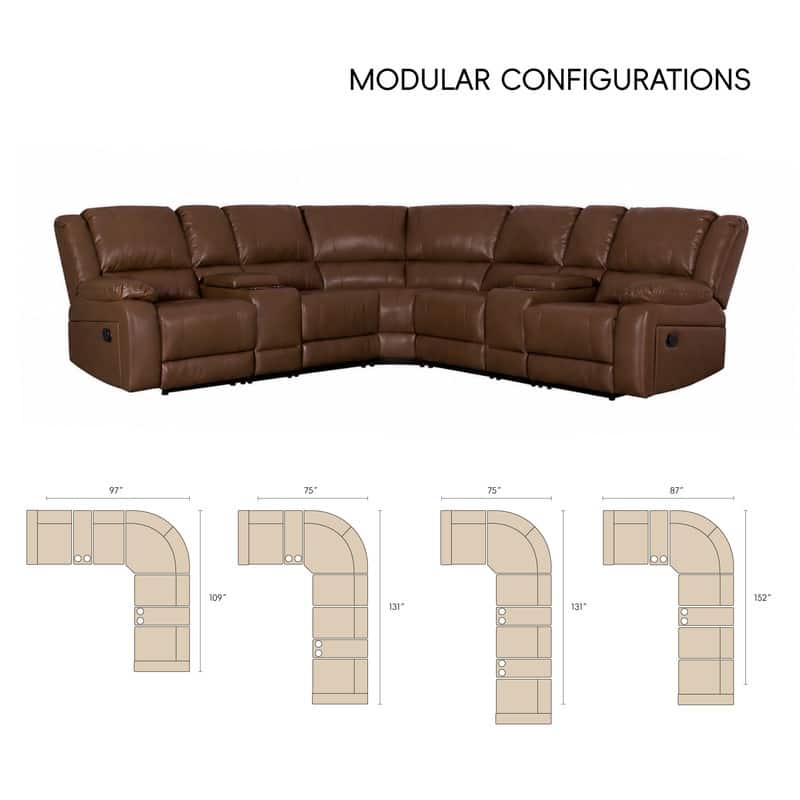 109" W Modern Contemporary Faux Leather 7 Piece Sectional Recliners