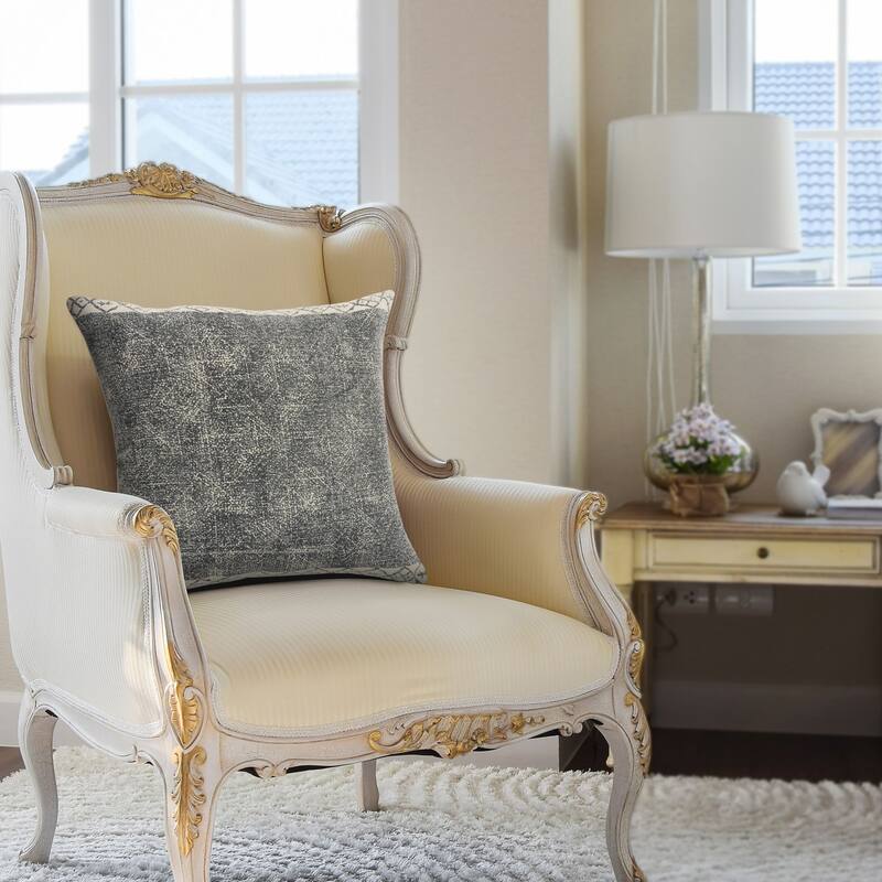 20" Gray with White Tribal Border Square Throw Pillow