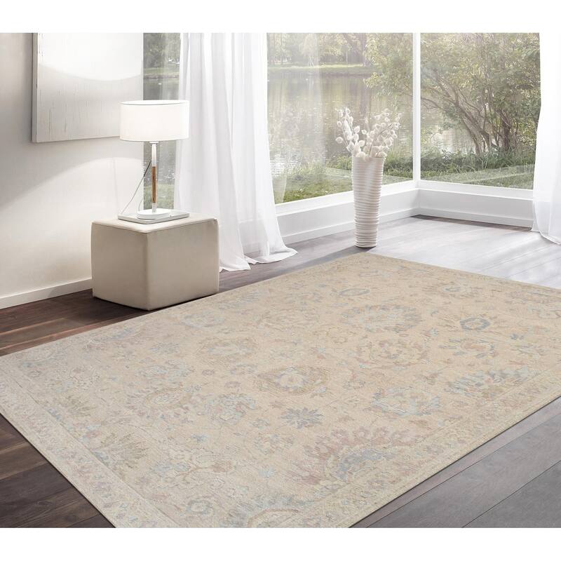 Pasargad Home Oushak Hand-Knotted Beige Wool Area Rug