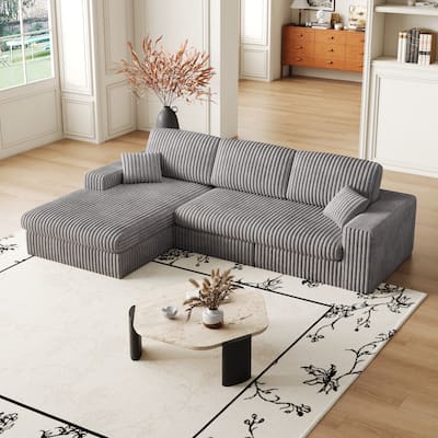 Corduroy Modular Foam Sofa, Recliner Seat Reversible Sofa, 2-In-1 Sofa With Recliner And L-Shaped Sofa Combination