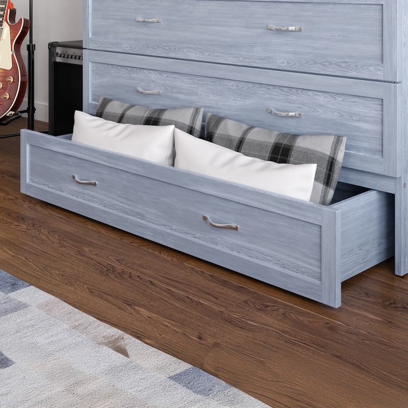 Northfield Full Murphy Bed Chest with 6" Mattress, Storage Drawer & Built-In Charger in Driftwood