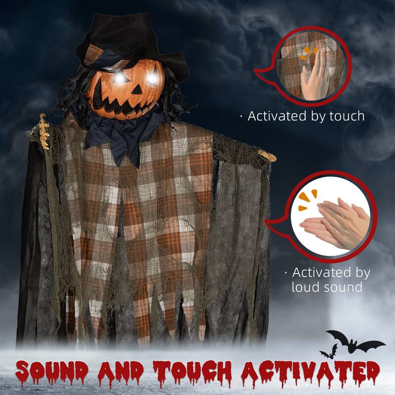 6FT Hanging Pumpkin Ghost Halloween Decor Light-Up Eyes Talking Sound Activated