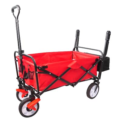 Outdoor Heavy Duty Folding Wagon with Drink Holder and Adjustable Handles