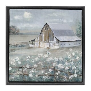 Stupell Blooming Farmhouse Meadow Framed Floater Canvas Wall Art Design ...