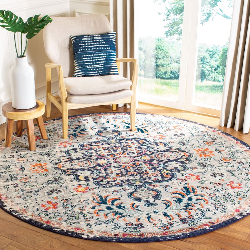 SAFAVIEH Madison Sabire Boho Medallion Distressed Rug - 6'7" Round - Beige/Black - Round