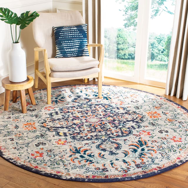 SAFAVIEH Madison Sabire Boho Medallion Distressed Rug - 3' x 3' Round - Beige/Black