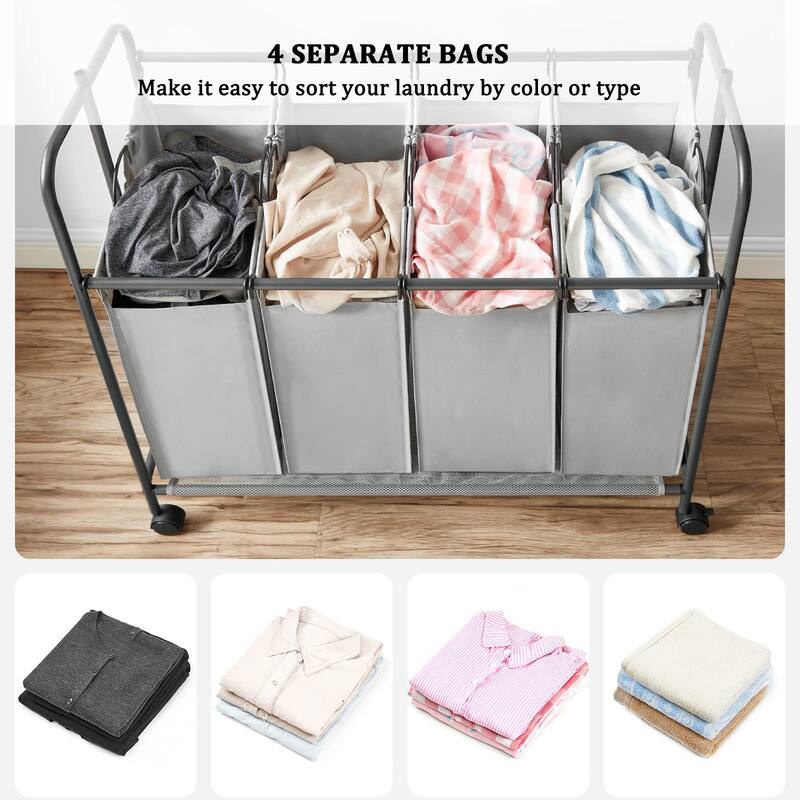 4Section Rolling Laundry Sorter with Hanging Bar Bed Bath & Beyond