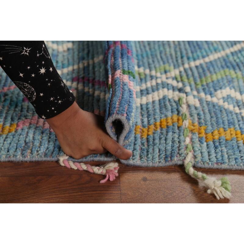 Blue Moroccan Oriental Runner Rug Hand-Knotted Wool Carpet - 2'11"x 16'5"