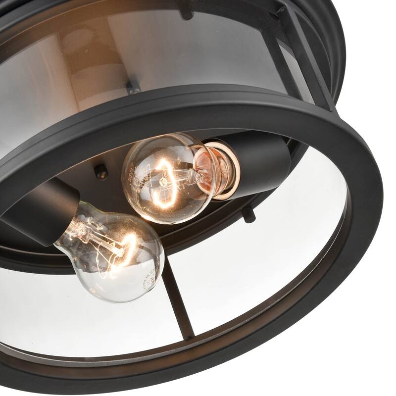 Millennium Lighting Bresley 2 Light Outdoor Flush Mount in Powder Coat Black or Bronze with Seeded Glass Shade