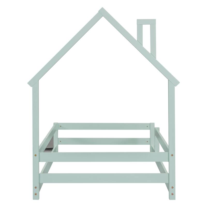 Twin Size Wood bed with House Shaped Headboard Floor Bed with Fences