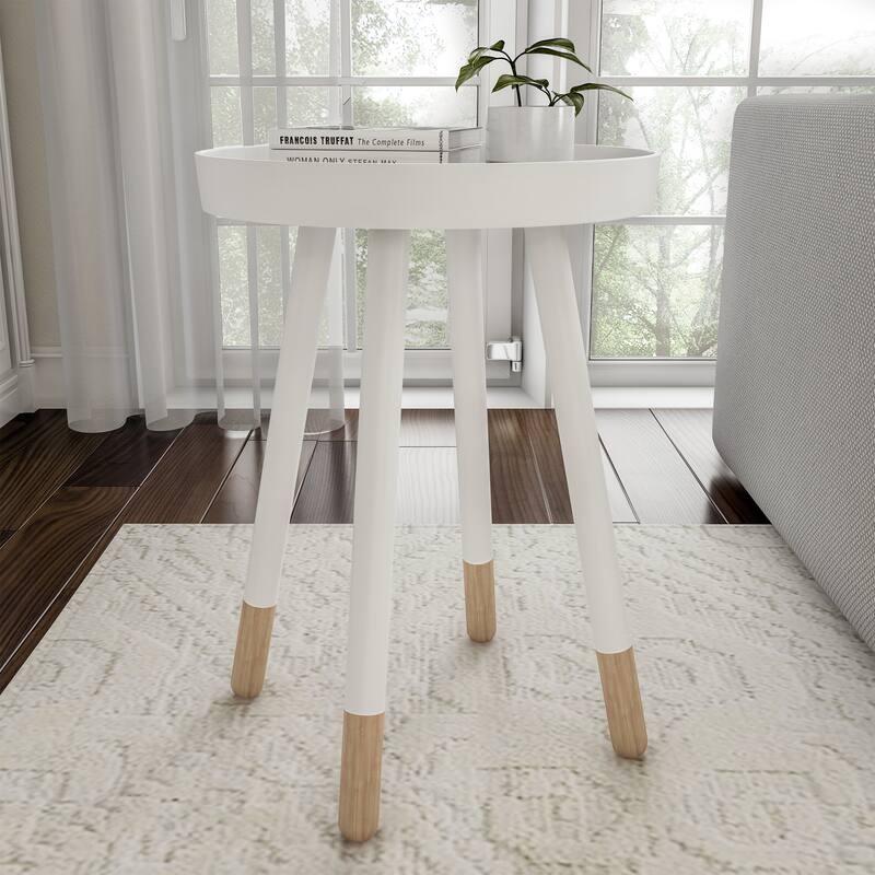 Lavish Home Round Wooden End Table Two-Toned with Tray Top