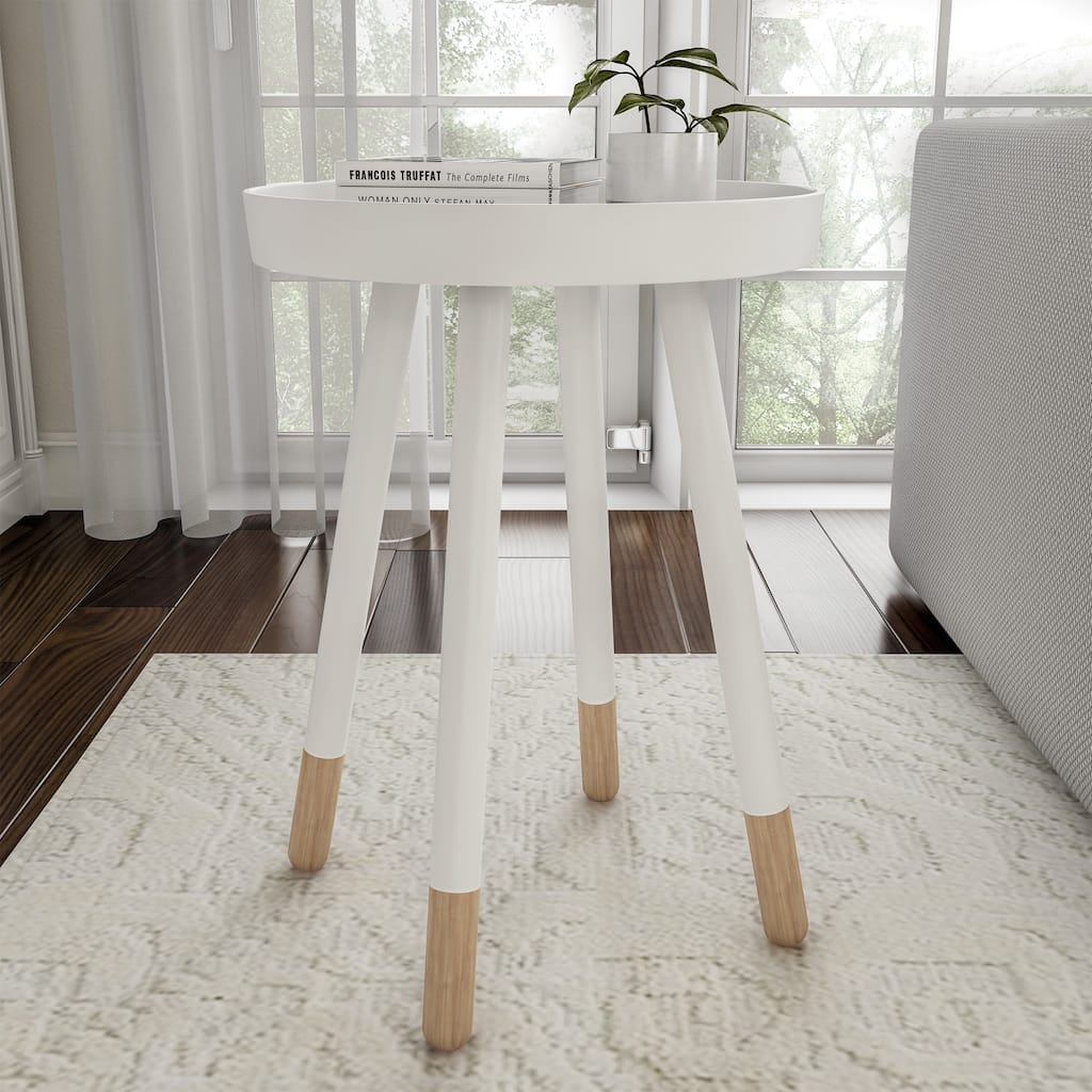 Lavish Home Round Wooden End Table Two-Toned with Tray Top