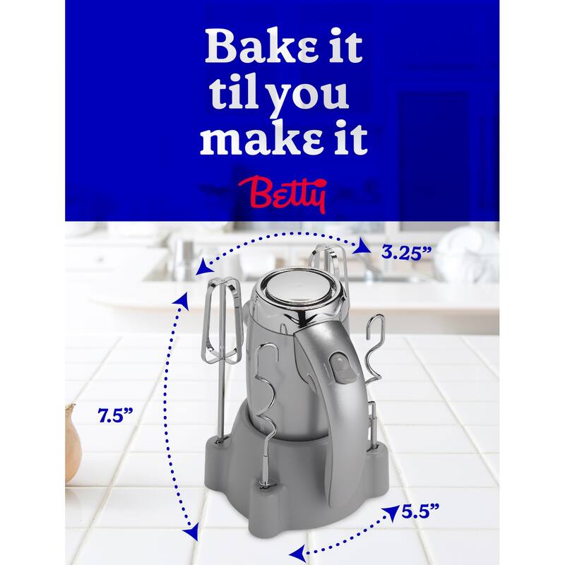 BETTY CROCKER Hand Mixer with Stand, Silver