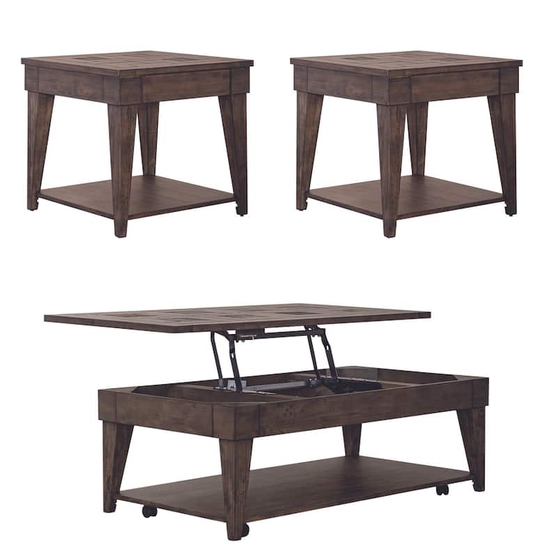 Arrowcreek Lift Top Cocktail Table, End Tables Set - Reclaimed Wood & Stone