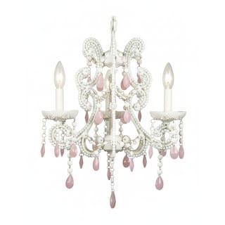 3-Light White Chandelier With Pink Crystals