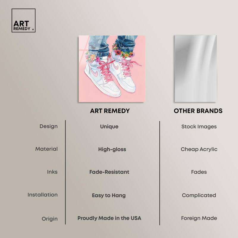 Blush Floral Bloom Sneakers Acrylic by Art Remedy, Ready to Hang